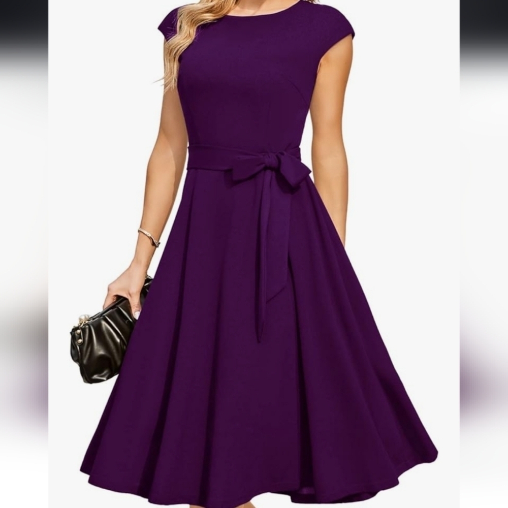 Elegant Purple Cap Sleeve Dress NWOT